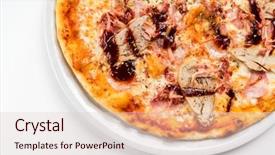  Presentation with pizza - Audience pleasing PPT layouts consisting of iews - pizza on the white backdrop and a  colored foreground