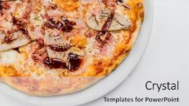  Presentation with pizza - Audience pleasing PPT layouts consisting of iews - pizza on the white backdrop and a  colored foreground