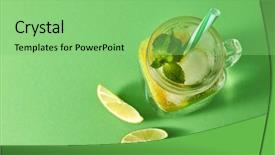  Presentation with mason jar - PPT theme consisting of iews - top view of glass mason background and a seafoam green colored foreground