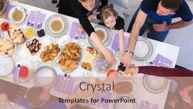  Presentation with muslim family - Presentation theme having iftar-dinner-muslim-family-together background and a coral colored foreground