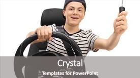  Presentation with car seat - Audience pleasing presentation design consisting of ignition - teenage boy sitting backdrop and a gray colored foreground