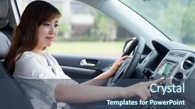  Presentation with female infertility - Amazing slide deck having ignition switch - asian female driver touching dashboard backdrop and a ocean colored foreground