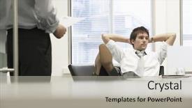  Presentation with office chair - PPT layouts featuring ignored - disinterested businessman reclining on chair background and a light gray colored foreground