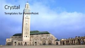  Presentation with morocco culture - Audience pleasing presentation theme consisting of ii mosque in casablanca morocco backdrop and a light blue colored foreground