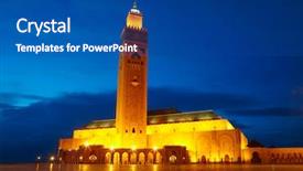  Presentation with mosque - Audience pleasing PPT theme consisting of ii mosque in casablanca morocco backdrop and a ocean colored foreground