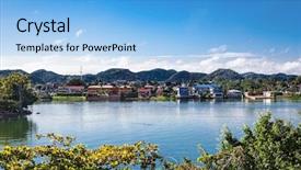  Presentation with panoramic - Presentation design consisting of iitza lake from flores guatemala background and a light blue colored foreground