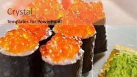  Presentation with sushi - PPT theme with ikura-maki-sushi-roll background and a coral colored foreground