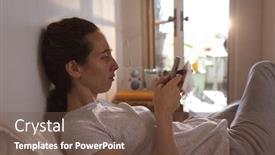  Presentation with covid bed - PPT theme featuring ill-caucasian-woman-spending-time background and a tawny brown colored foreground