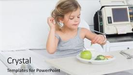  Presentation with healthy eating - Presentation theme with ill girl eating healthy food background and a  colored foreground