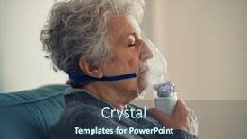  Presentation with elderly home - PPT theme consisting of ill-senior-woman-making-inhalation background and a tawny brown colored foreground