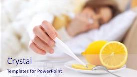  Presentation with medicines - Presentation theme consisting of ill woman putting electronic thermometer background and a sky blue colored foreground