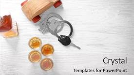  Presentation with car key - Theme consisting of illegal drinking - composition with alcohol toy background and a light gray colored foreground
