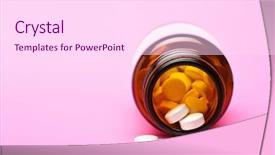  Presentation with pill bottle - Cool new PPT layouts with illegal drugs pills - pill bottle open and spilling backdrop and a pink colored foreground