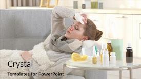  Presentation with illness - Audience pleasing presentation design consisting of illness - ill girl lying on couch backdrop and a mint green colored foreground