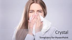  Presentation with tissue - Beautiful PPT theme featuring illness - young ill woman with tissue backdrop and a lemonade colored foreground