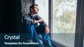  Presentation with 3d man sitting question mark - Colorful PPT theme enhanced with illness psyho - depressed man sitting backdrop and a ocean colored foreground