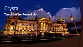  Presentation with building - Theme consisting of illumanated-reichstag-building-in-berlin background and a navy blue colored foreground