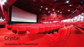  Presentation with chairs - Amazing PPT theme having illuminate red room cinema backdrop and a red colored foreground
