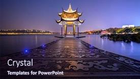 Presentation with ancient china - Presentation design with illuminated-ancient-jixian-pavilion background and a wine colored foreground