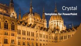  Presentation with european parliament - PPT layouts featuring illuminated-budapest-parliament-building background and a ocean colored foreground
