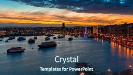  Presentation with city buildings - Slide set consisting of illuminated buildings along the shoreline background and a ocean colored foreground