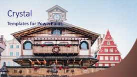  Presentation with kiosk - Presentation theme enhanced with illuminated christmas fairground wooden kiosk background and a sky blue colored foreground