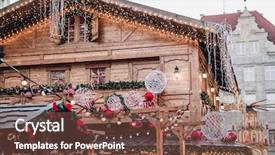  Presentation with kiosk - Slides featuring illuminated christmas fairground wooden kiosk background and a tawny brown colored foreground