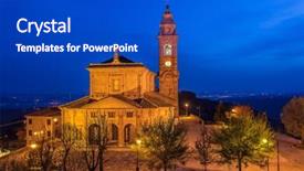  Presentation with illuminated - Colorful presentation theme enhanced with illuminated church on town square backdrop and a cobalt blue colored foreground