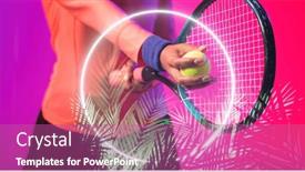  Presentation with female sport - Presentation design consisting of illuminated-circle-and-plants-over background and a coral colored foreground