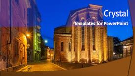  Presentation with church history - Beautiful PPT theme featuring illuminated facade of catholic church backdrop and a cobalt blue colored foreground