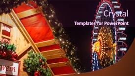  Presentation with ferris wheel - Audience pleasing theme consisting of illuminated gluhwein hot mulled wine stall at christmas market christkindlmarkt in central berlin germany with blurred ferris wheel seen in background backdrop and a wine colored foreground