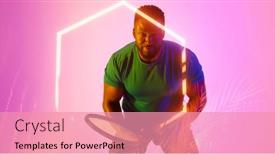  Presentation with hexagon - Presentation with illuminated-hexagon-over-african-american background and a coral colored foreground