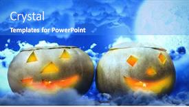  Presentation with lanterns - PPT layouts enhanced with illuminated jack o lanterns on table against moon shining between clouds background and a cobalt blue colored foreground