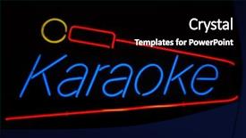  Presentation with illuminated - Amazing PPT theme having illuminated karaoke and microphone neon sign backdrop and a black colored foreground