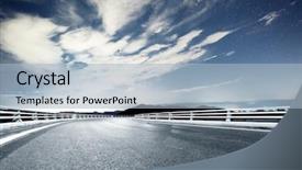  Presentation with hill road - PPT theme with empty asphalt road passed through illuminated modern city surrounded by green hill in blue cloud star sky background and a light blue colored foreground