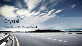  Presentation with hill road - Slides with empty asphalt road passed through illuminated modern city surrounded by green hill in blue cloud star sky background and a light blue colored foreground