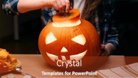  Presentation with illuminated - Presentation design featuring illuminated-pumpkin-for-halloween-woman background and a tawny brown colored foreground