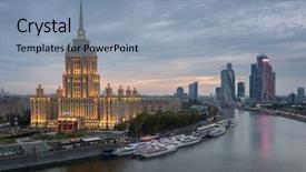  Presentation with hotel - Slide deck featuring illuminated royal hotel radisson hotel background and a light blue colored foreground