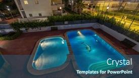  Presentation with illuminated - Presentation with illuminated-swimming-pools-at-night background and a ocean colored foreground