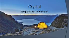  Presentation with tent - Slide set featuring illuminated tent by the lakeshore background and a teal colored foreground