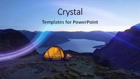  Presentation with tent - Slides with illuminated tent by the lakeshore background and a light blue colored foreground