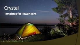  Presentation with night stars - Presentation theme consisting of illuminated tent in a forest and night sky with stars background and a ocean colored foreground