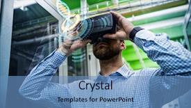  Presentation with dna - PPT theme featuring technician using virtual reality background and a  colored foreground