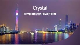  Presentation with china guangzhou - Audience pleasing slide deck consisting of illuminating - guangzhou cityscape skyline ver backdrop and a violet colored foreground