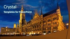  Presentation with town hall - Slides enhanced with illuminating - marienplatz central square illuminated background and a ocean colored foreground