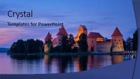  Presentation with view of kerak castle crusader - PPT theme having illuminating - night view of trakai island background and a light blue colored foreground