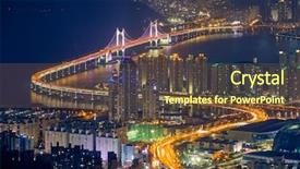  Presentation with cityscape manhattan bridge - Presentation with illumination - busan cityscape with skyscrapers background and a tawny brown colored foreground