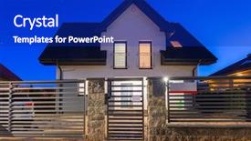  Presentation with illuminated - Slide set having illumination - new house with stone fence background and a royal blue colored foreground