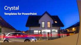  Presentation with tenement house in poland - Audience pleasing presentation design consisting of illumination - new house with stone fence backdrop and a dark gray colored foreground