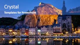  Presentation with notre dame - Amazing slide set having illumination - night view of dinant town backdrop and a teal colored foreground